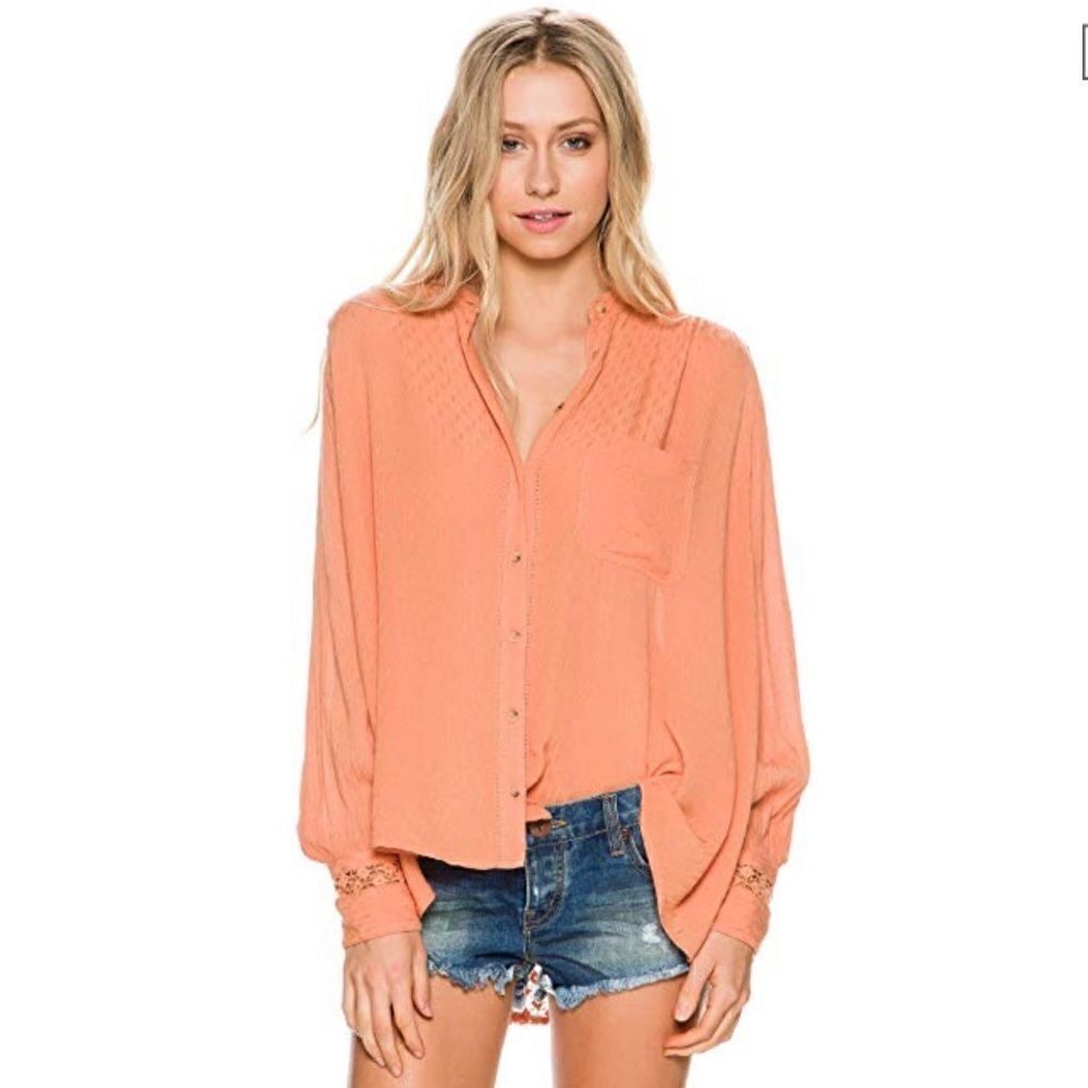 Free People The Best Button Down Top Peach XS NWT